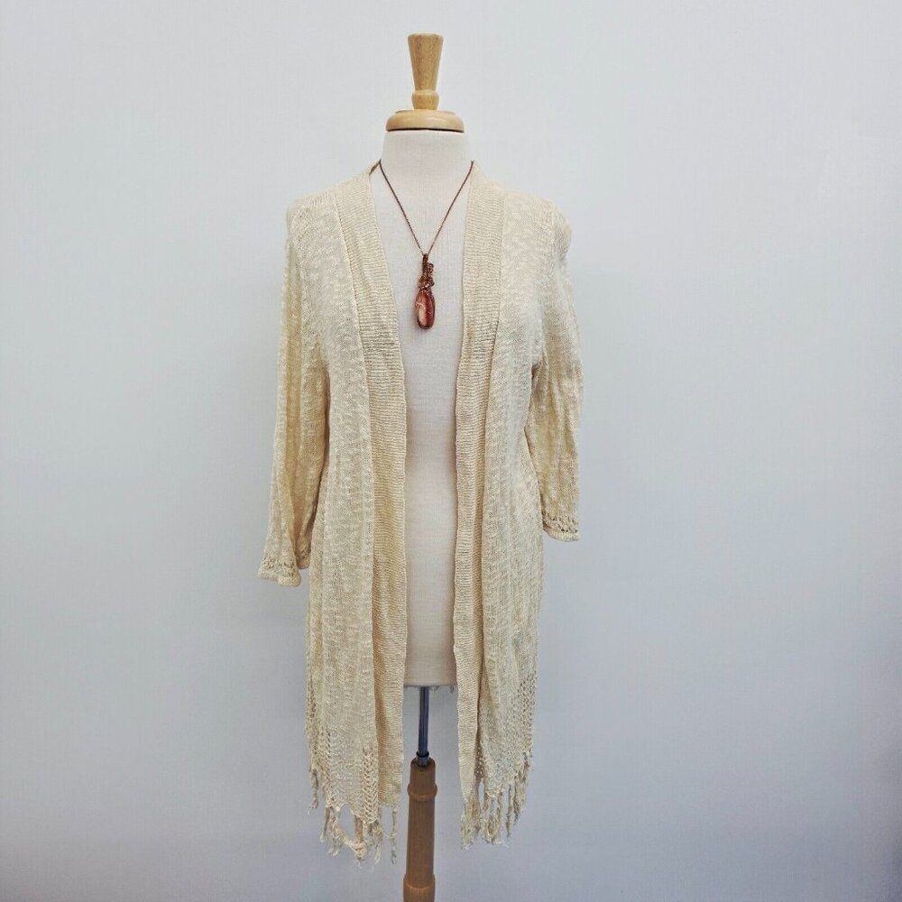 Catherines Open Front Linen‎ Blend Cardigan Sweater Cream Womens Size 0X 14/16W